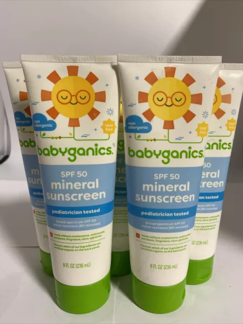 (5)Babyganics SPF 50 Baby Mineral Sunscreen Lotion 8 Fl Oz Exp 05/2024