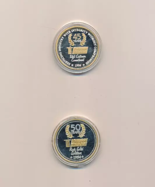 Set of 2 coins, Thiessen team 45 years & 50 years, Silver medallion