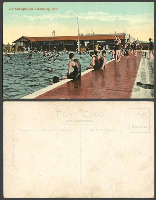 Südafrika alte Farbe Postkarte Durban Freibad Bad Badewanne Schwimmer