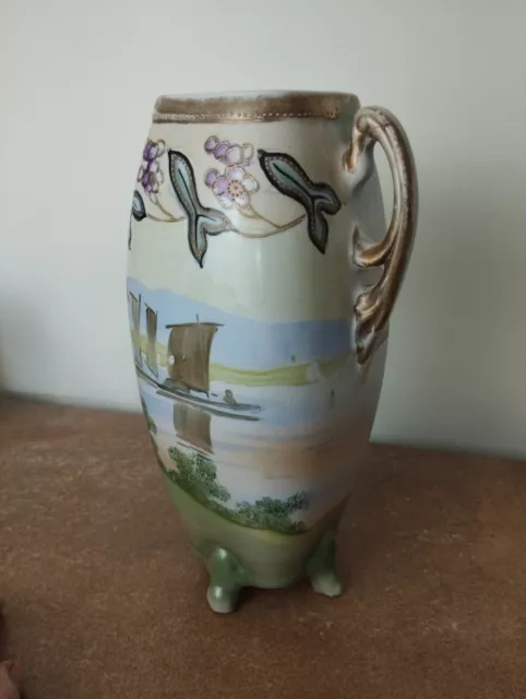 Vintage orientalische handbemalte & dekorative Vase mit Segelszene 24,5 cm hoch 2