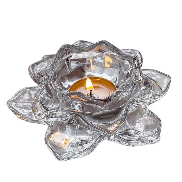 Crystal Glass Lotus Flower Candle Holder Candlestick Home Decors Craft Tea Light