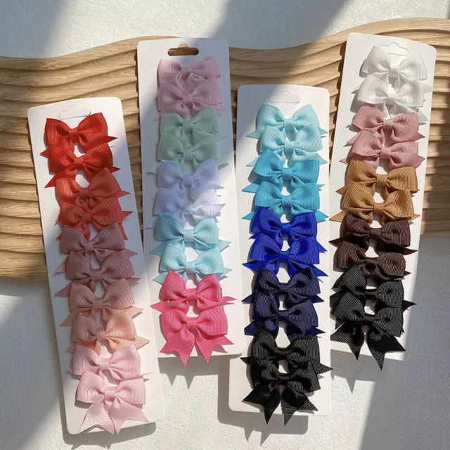 10Pcs/lot Kids Solid Color Ribbon Bow Hair Clip Girl Bowknot Hair Accessories UK