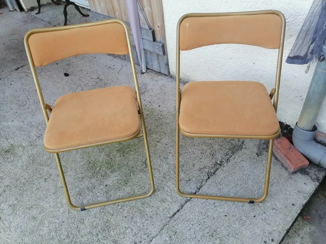 2 Chaises Pliantes Vintage Camping/pêche - Bois Et Toile Jaune, Occasion Bon état, Pliables