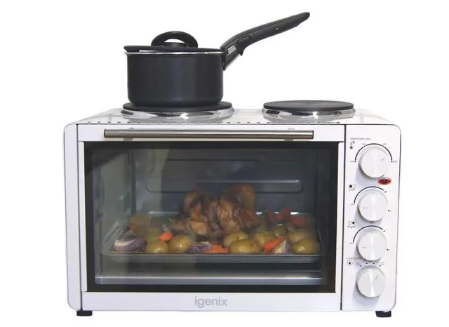 Igenix IG7145 Tabletop 45L Mini Oven & Grill Double Hotplate Hobs White #DENTED#