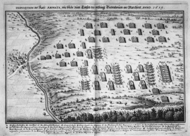 Thionville Oeutrange Siege Bataille Gravure Plan sur Cuivre Engraving Merian