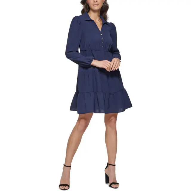 Kensie Womens Tiered Puff Sleeve Mini Shift Dress BHFO 3710