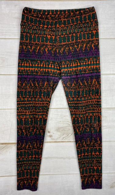LuLaRoe Leggings Womens One Size OS Multicolor Aztec Print Orange Purple Green