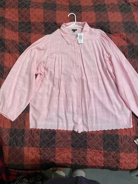 Torrid Bubblegum Pink Eyelet Button Down Blouse Size 3x