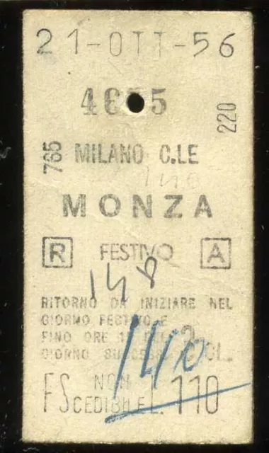 Biglietto Treno Ferrovia Milano Monza 148