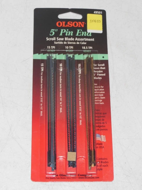 Olson 49501 PACK (18) 5" Pin End Scroll Saw Blade Assortment Olson 49501 PACK (18) 5" Pin End Scroll Saw Blade Assortment