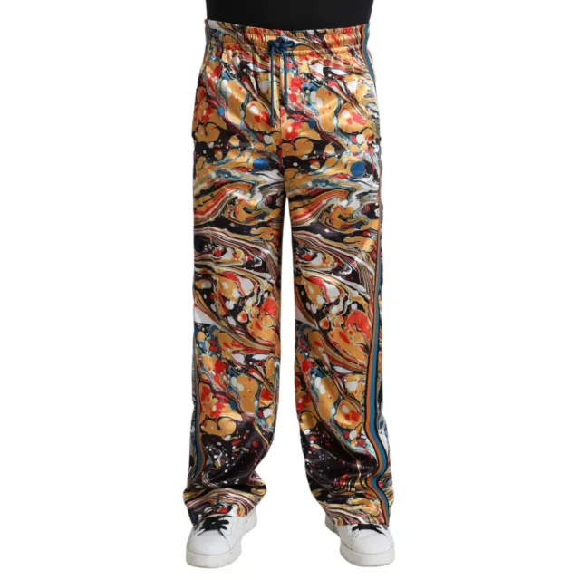 DOLCE & GABBANA Pants Multicolor Marble Print Satin Trouser IT54/ W38/XL 1500usd