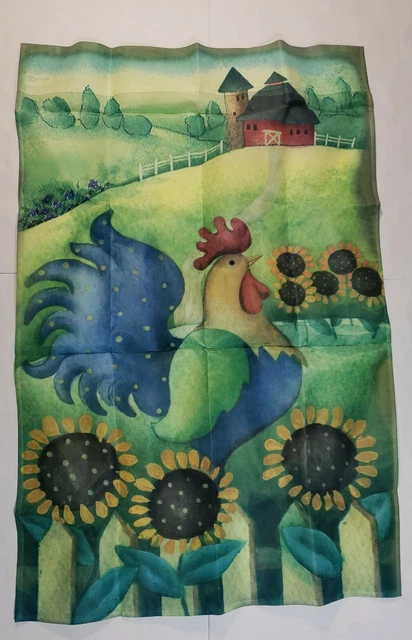 2008 Garden Flag Yard Banner Rooster Sunflower Country Green Hills Barn 24 x 36