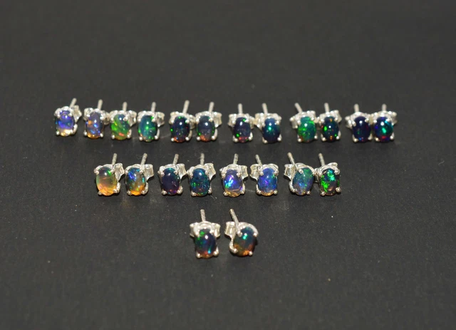 WHOLESALE 11PR 925 SOLIDSTERLING SILVER BLACK ETHIOPIAN OPAL STUD EARRING LOT m8