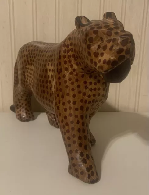 Vintage Hand Carved Wooden Cheetah