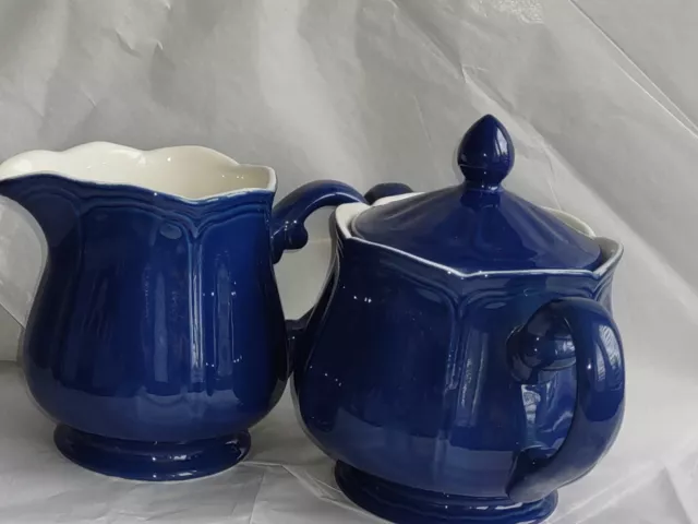 Vintage Lancaster Cobalt Blue Creamer And Sugar Bowl