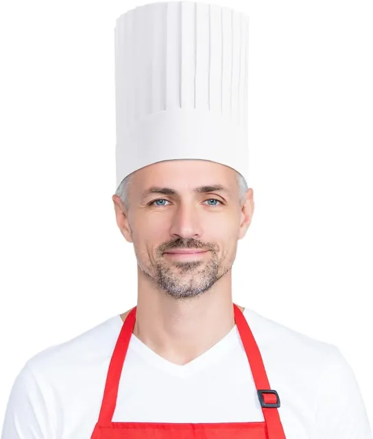 24 Pack White Disposable Paper Chef Hats 7" Tall