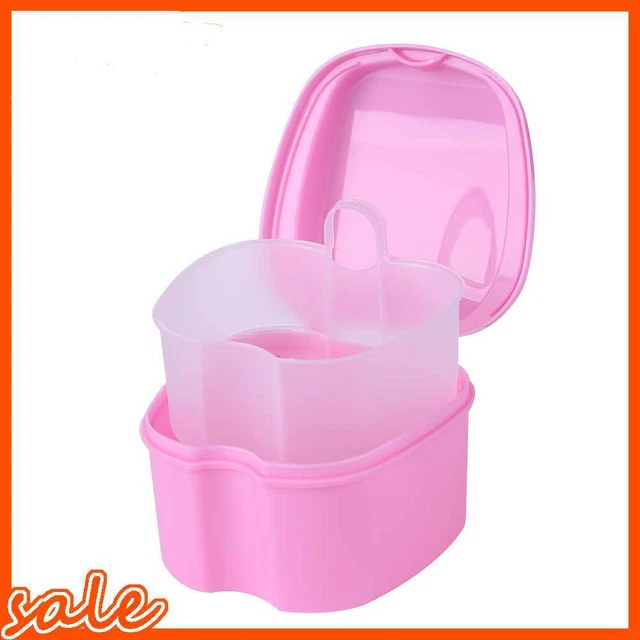 Artificial Tooth Box Portable Dentures Cleaning Tools Health Care (Pink)