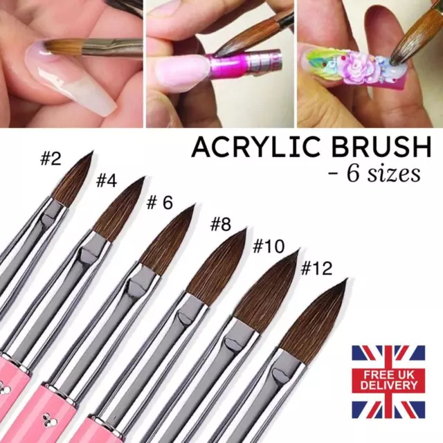 Cepillo de uñas de acrílico Kolinsky arena cabello 6 tamaños monómero polvo #2 #4 6 #8 #10 #12