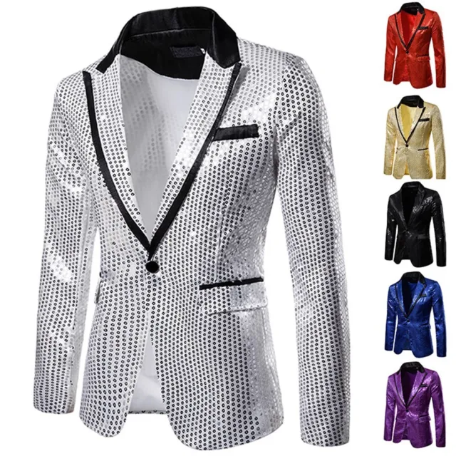 Giacca blazer uomo oro lucido paillettes decorata per indossare palcoscenico da