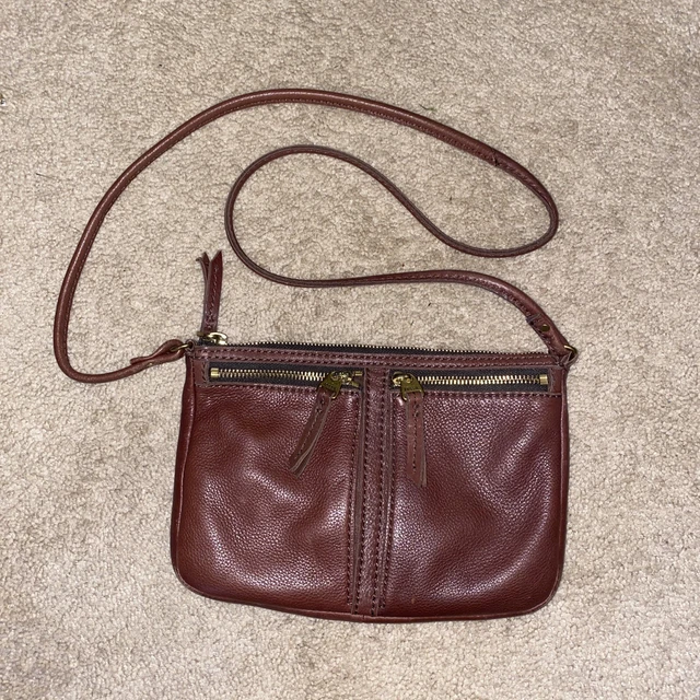 Vintage Fossil Crossbody Organizer Bag Brown Leather front zip Handbag