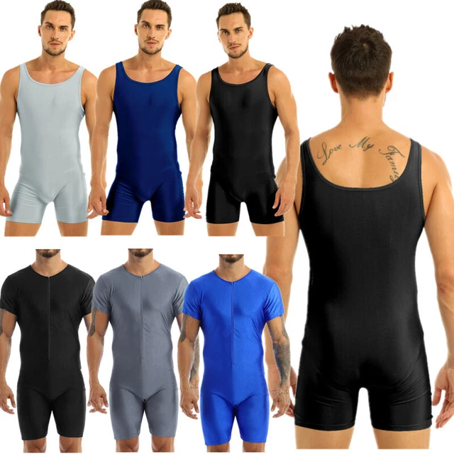 MENS ONEPIECE WRESTLING Singlet Bodysuit Sports Leotard Solid Athletic