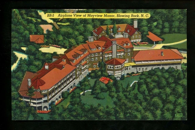 North Carolina NC postcard Blowing Rock, Mayview Manor aerial view linen