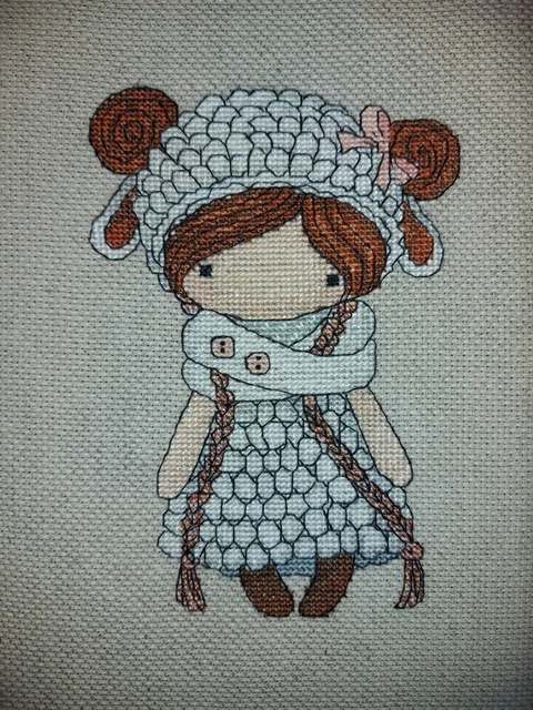 Mädchen Schäfchen - Stickbild - Kreuzstich - Handarbeit