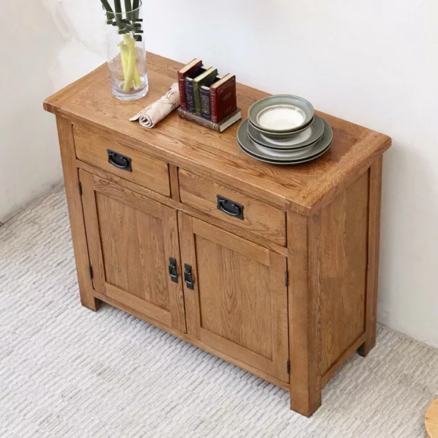 Oak Sideboard Solid Wood Small 2 Door+2 Drawer Storage Cupboard Dining Storage