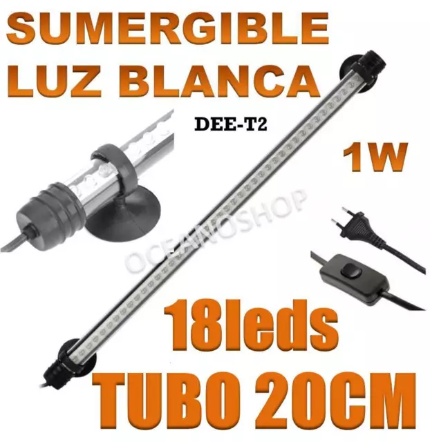 Tubo 20Cm Pantalla Sumergible 1W Acuario Led Luz Blanca Gambario Pecera Leds