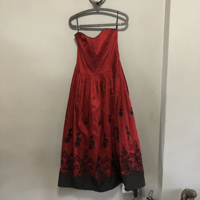 Monsoon Twilight Red Black  Shimmer Dress UK 12 100 Silk