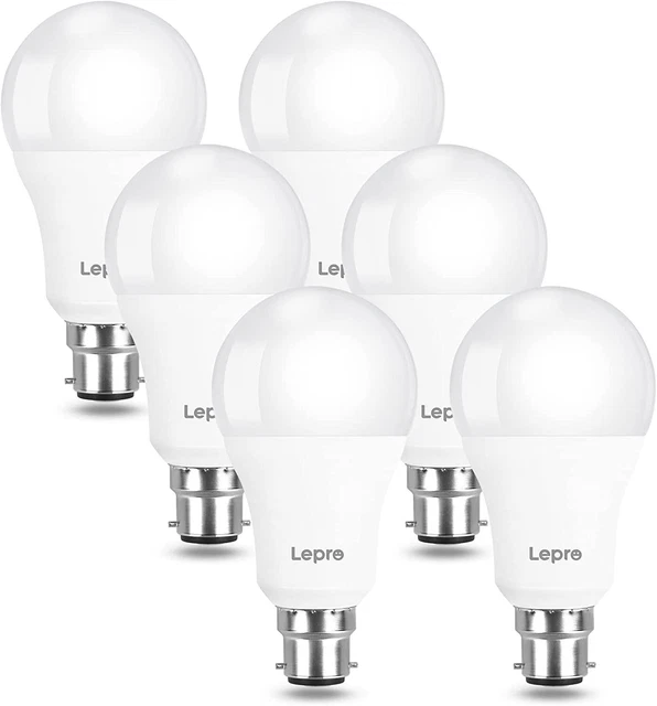 Lepro Bayonet Light Bulbs 100W Equivalent, Cool White 6500K, 13.5W 1521lm 6 Pack
