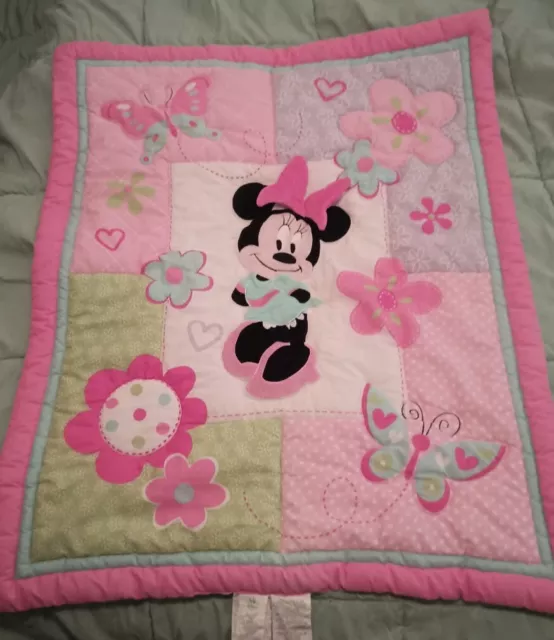 Disney Baby Minnie Mouse Plush Bow Crib Toddler Comforter Embroidered 40x30