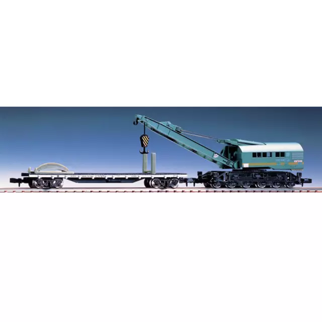 Tomix 2772 JNR Railway Crane Type S080 (Green) with Flat Wagon CHIKI 7000 - N