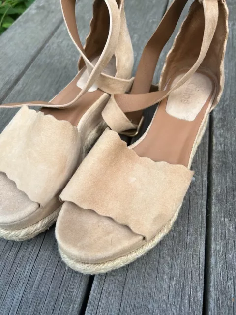 Chloe Women's Ankle Strap Sandals Beige Suede Espadrille Wedge Spain Shoe 36 3