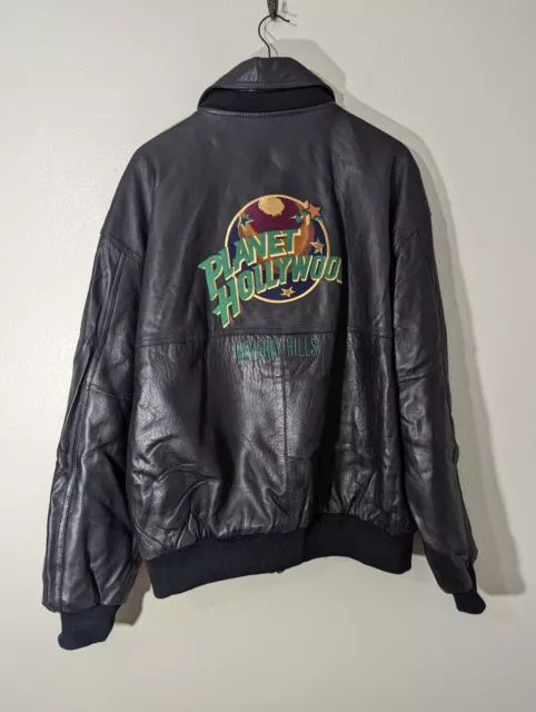 Vintage Planet Hollywood Beverly Hills Reversible Leather Bomber Jacket Size XXL