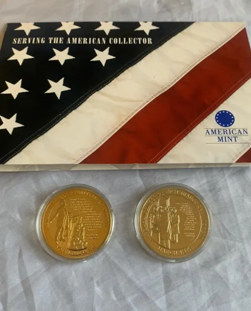 (2) Abraham Lincoln Life & Legacy 24K Gold Layered Coins Gettysburg Address