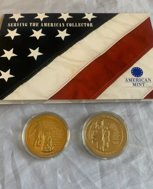 (2) Abraham Lincoln Life & Legacy 24K Gold Layered Coins Gettysburg Address