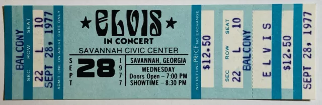 Elvis Presley Concert Ticket 1977 Orig Mint Unused Savannah GA Sept 28  B RARE!