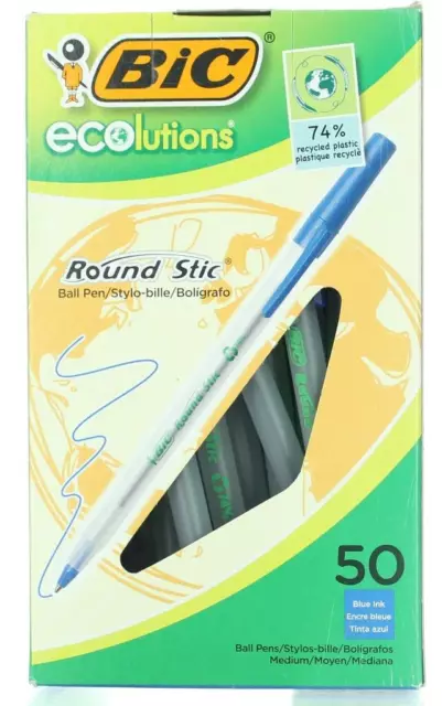 BIC Ecolutions Round Stic Ballpoint Pen 50 Count Medium Point Free Shipping
