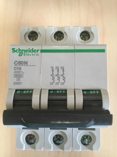 Schneider 25831 Circuit Breaker 16A MCB C60N 6kA AC 3P-C16A 3 pole