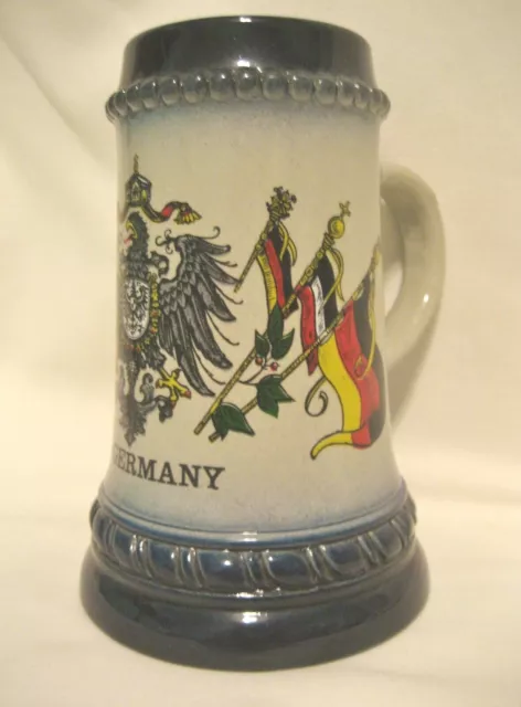 King Stoneware Stein/Mug Old Germany #451¼ Handmade Hand Painted Crest & Flags