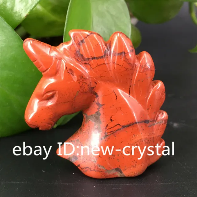1pc Natural 2" Red Jasper Unicorn Carved Quartz Crystal Skull Reiki Healing