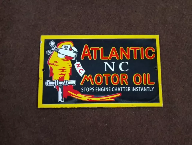Porcelain Atlantic NC Motor Oil Enamel Metal Sign Plate Size 10"x 6 Inches