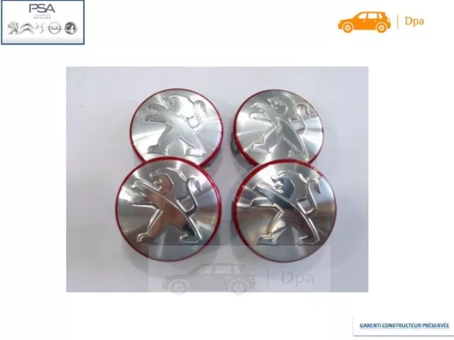 Kit de 4 cabochons pour roues aluminium diamante avec cerclage rouge mat  ligne s, Peugeot Accessoires
