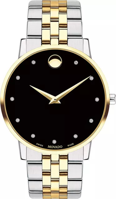 Movado 0607202 Museum Diamond Black Dial Two-Tone Classic Watch ~ Great Gift