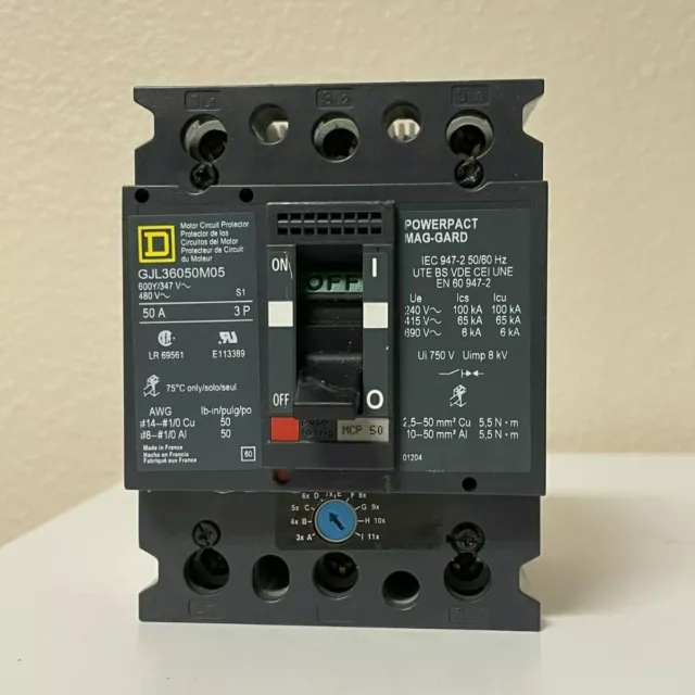 Square D GJL36050M05 3P 50A 480V PowerPact Mag-Gard Circuit Breaker