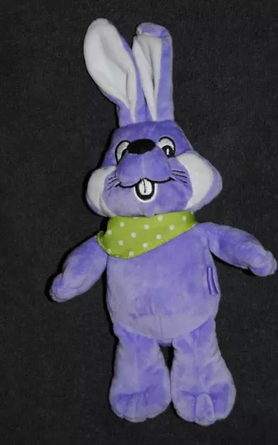 Doudou Peluche Lapin MILKA Mauve Violet Blanc Bandana Vert Pois Etat NEUF