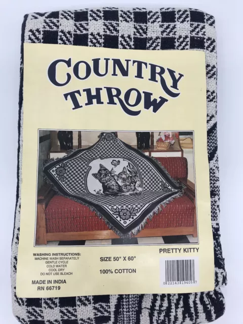 Cats Country Throw Blanket Pretty Kitty 50”X 60” Blue And White Checkered