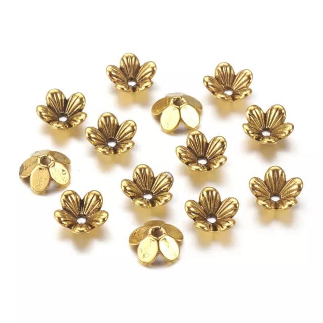 100pcs Tibetan Alloy Flower Bead Cap 5-Petal Antique Golden Jewelry Findings 9mm