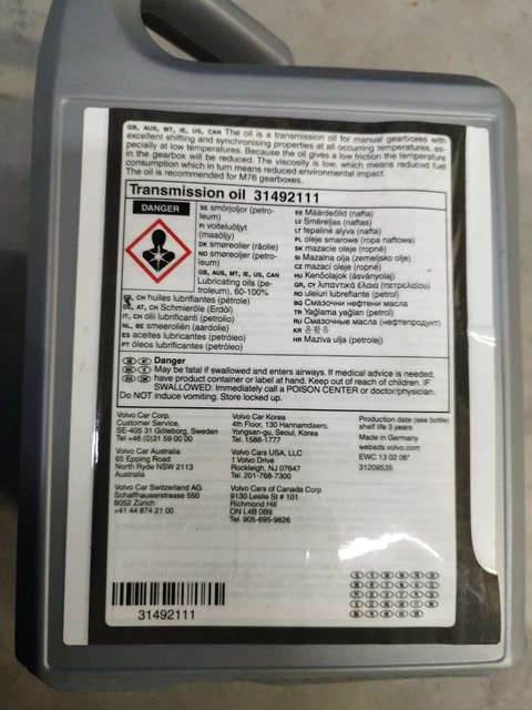*GENUINE VOLVO TRANSMISSION Oil M76 GearBox Oil 31492111 4Litres £49.00 ...